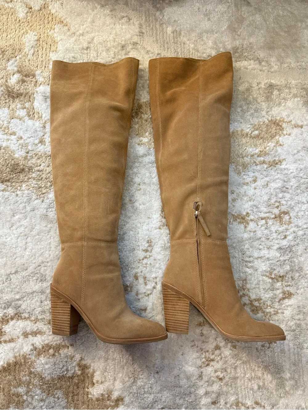 Women's Tall Suede Block Heel Boots in Camel / Tan